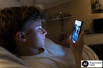 OpenAI. (2026). Fotorealistische Darstellung eines Jugendlichen bei der Nutzung einer Social-Media-App auf einem Smartphone [KI-generiertes Bild]. Erstellt mit ChatGPT (DALL·E).